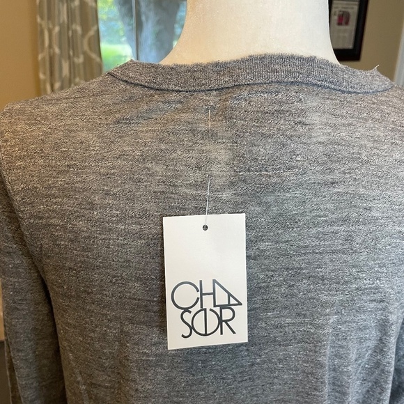 Chaser Long Sleeve Flounce Pocket Tee, Tri-blend Jersey, Streaky Gray, Size M - Picture 6 of 7